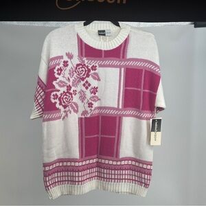 Women’s Large Pink‎ White  Vintage Crewneck Sweater Cottagecore NWT